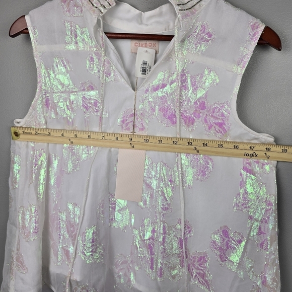 CIEBON Iridescent Flowy Floral Top‎ White With Colorful Reflections Women Size S - Picture 15 of 16
